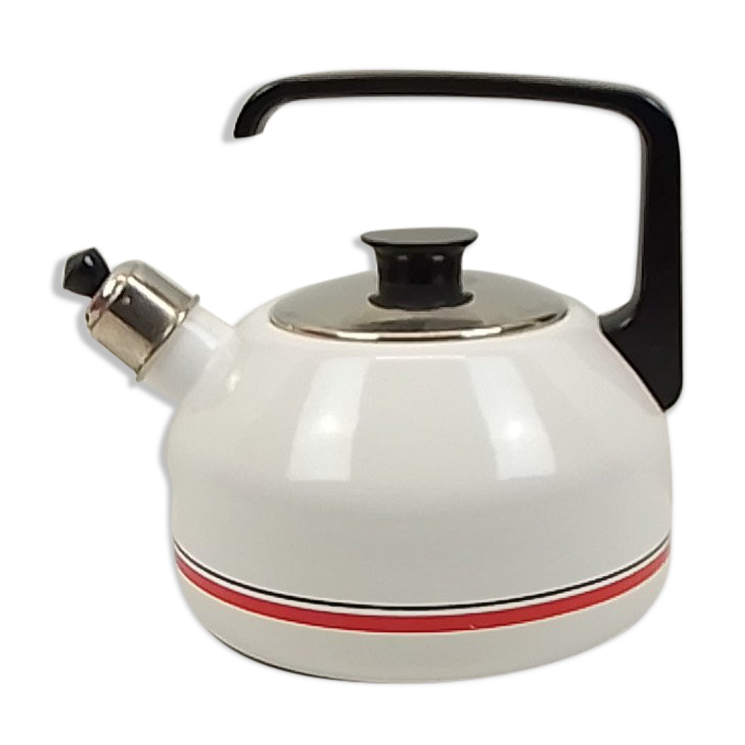 Enamelled kettle white border red and black