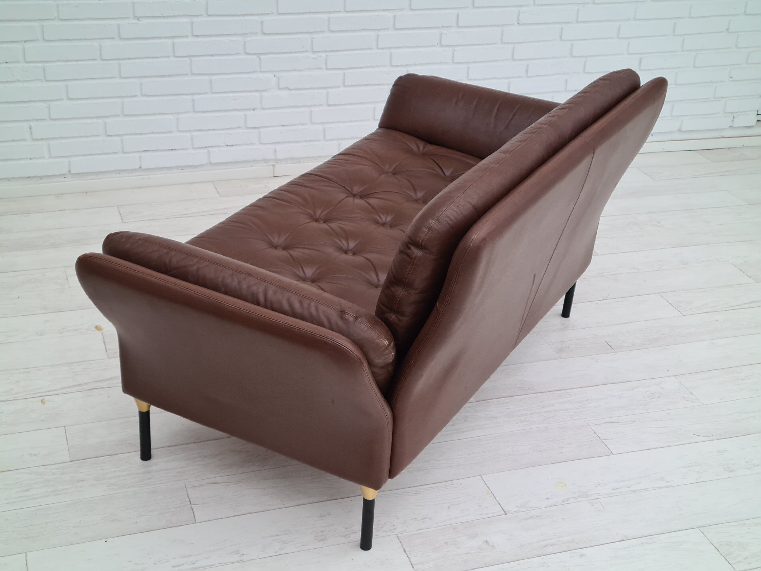 Danish 2-seater sofa, original brown leather, 70s
