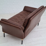 Danish 2-seater sofa, original brown leather, 70s
