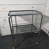 Vintage chrome metal dessert trolley with smoked glass from the 1970s.