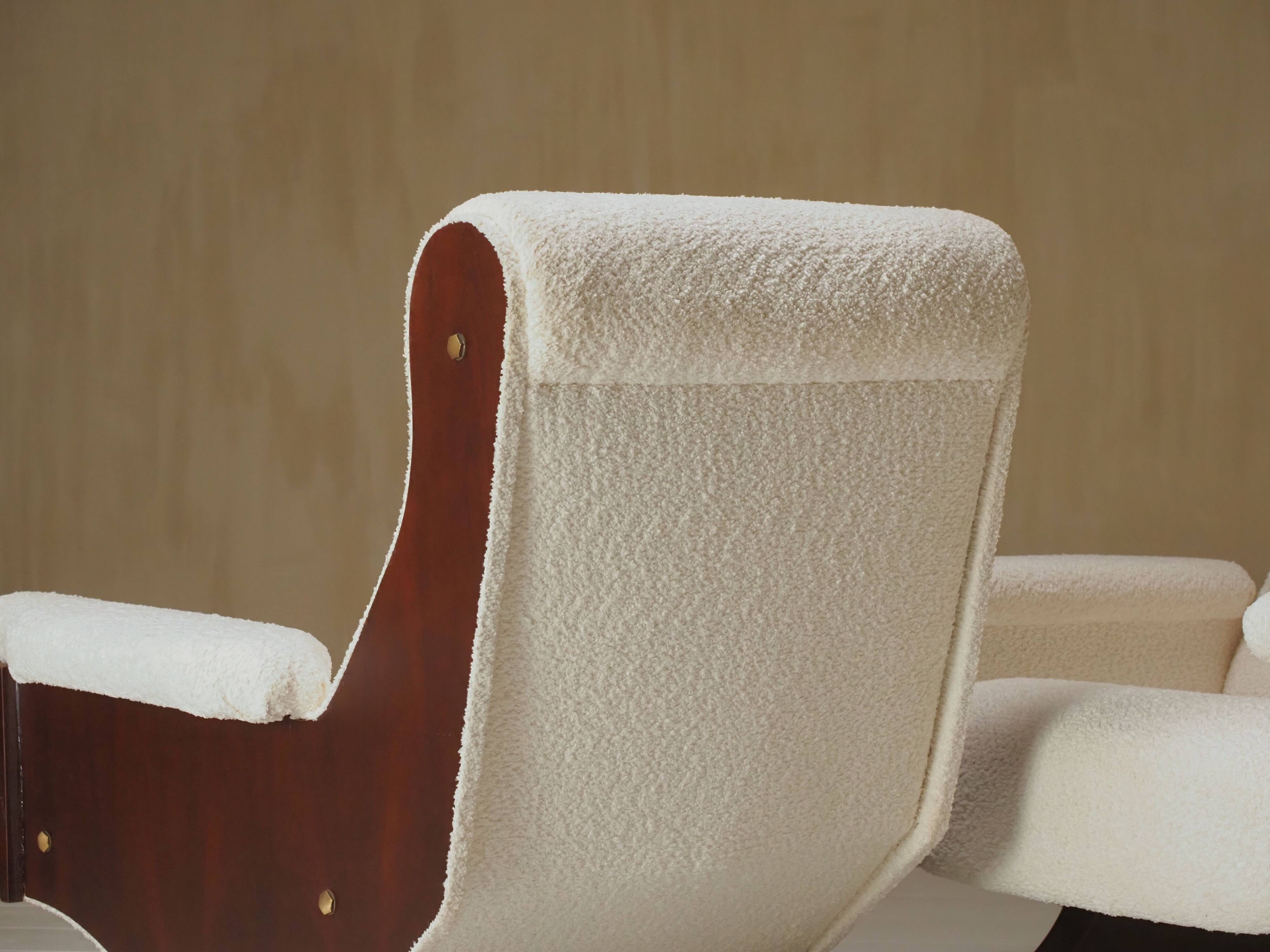 Pair of 1960s Italian Modern Walnut and Boucle Armchairs