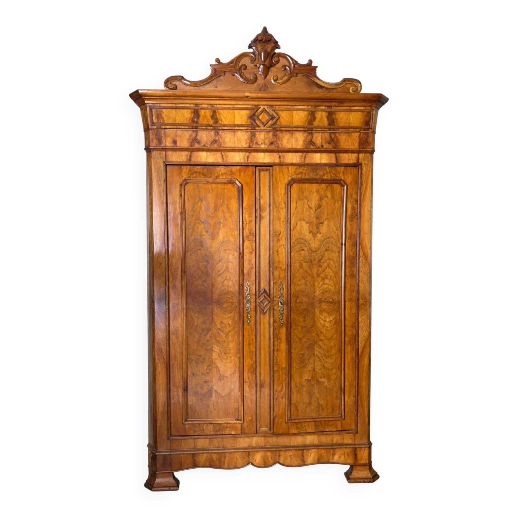 Antique Louis-Philippe style walnut veneer wardrobe – 2 doors