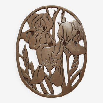 Trivet or wall plate iris art nouveau brass