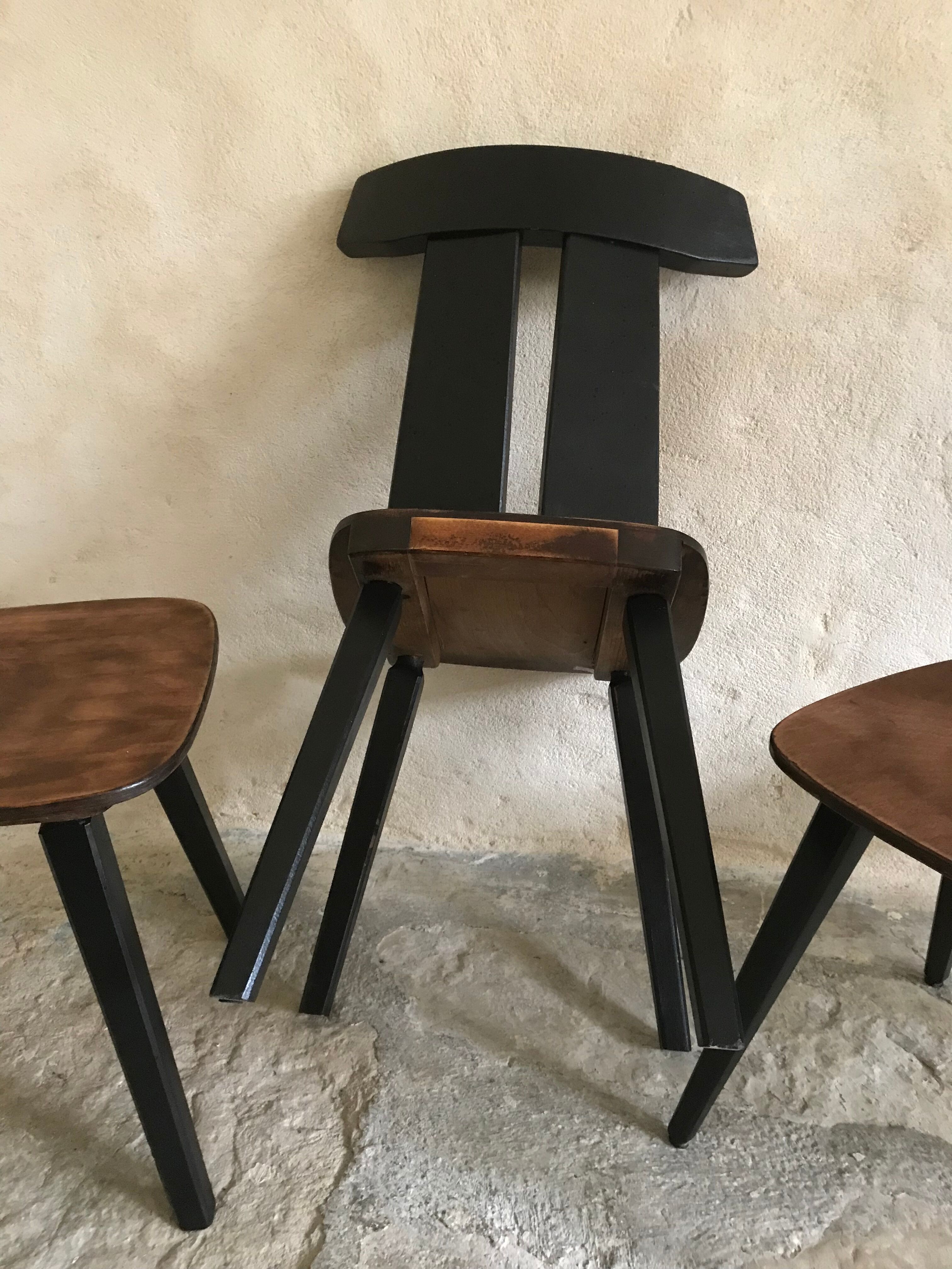 Set of 4 vintage brutalist chairs in beech 1960's