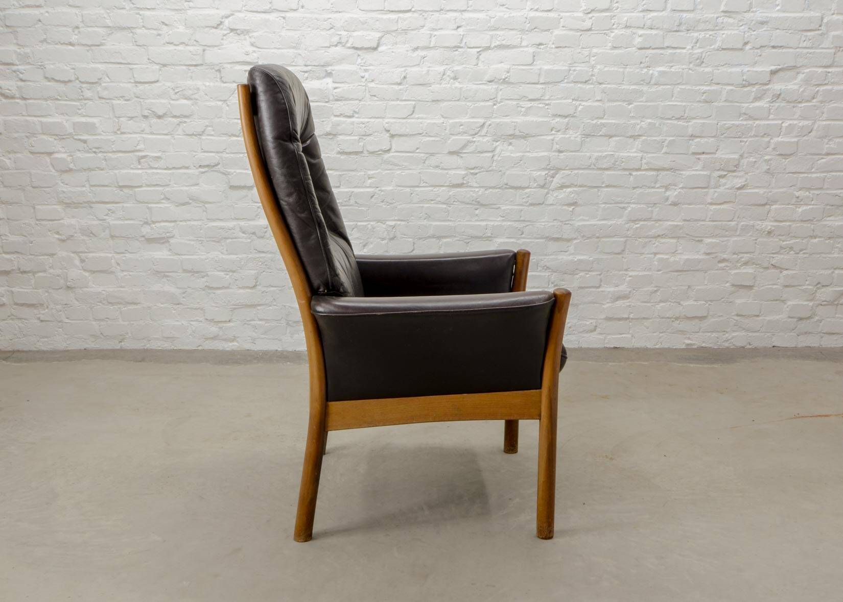 G-Möbel Chocolate Brown Leather Scandinavian Lounge Chair, Sweden, 1960s.