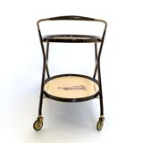 Vintage ebonized beech serving cart with oriental print, italy