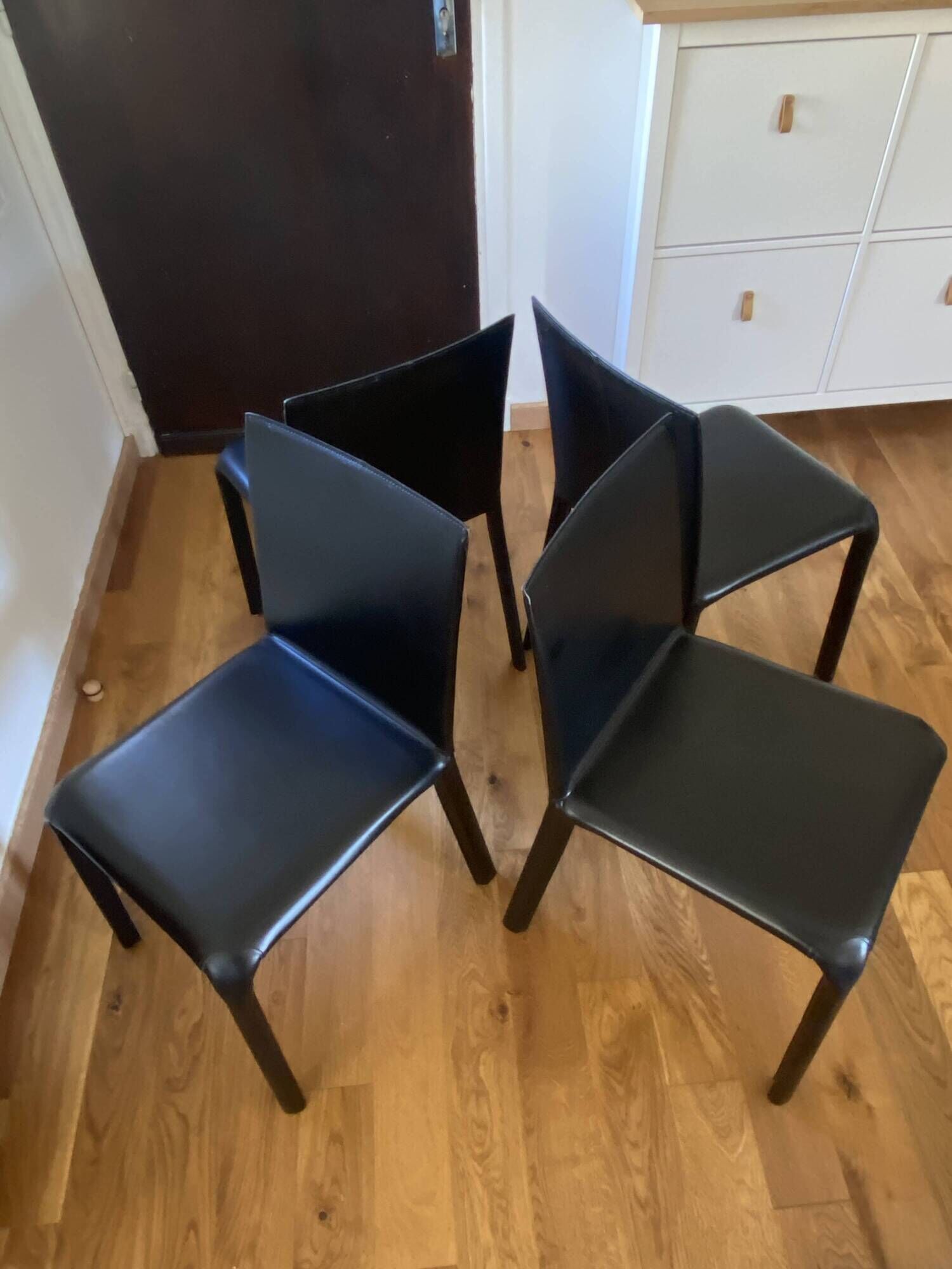Set of 4 Bontempi Alice chairs – genuine black leather – Italian design