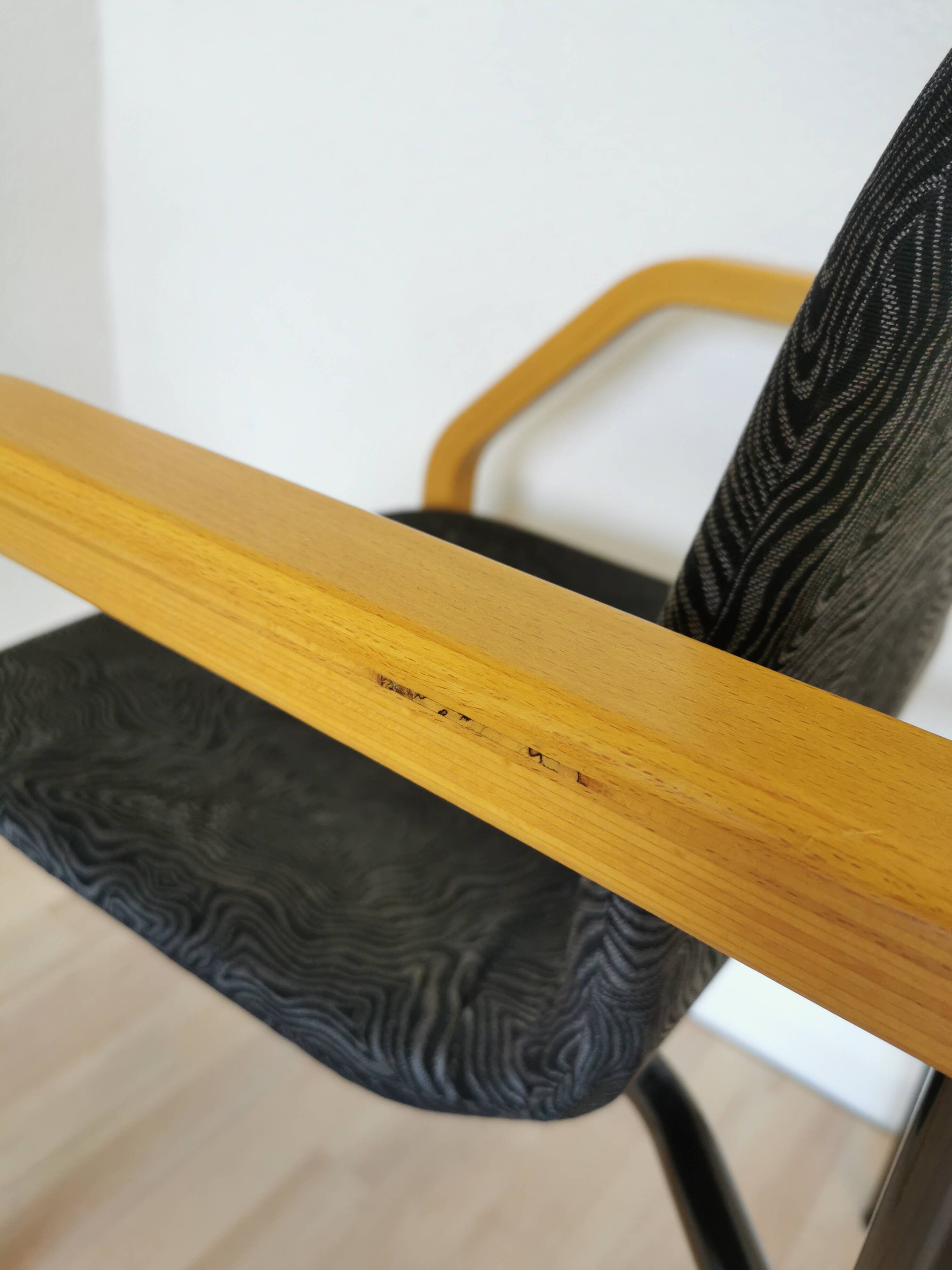 Vintage Beech Wood Dining Chair: 1970s Space Age Black Fabric