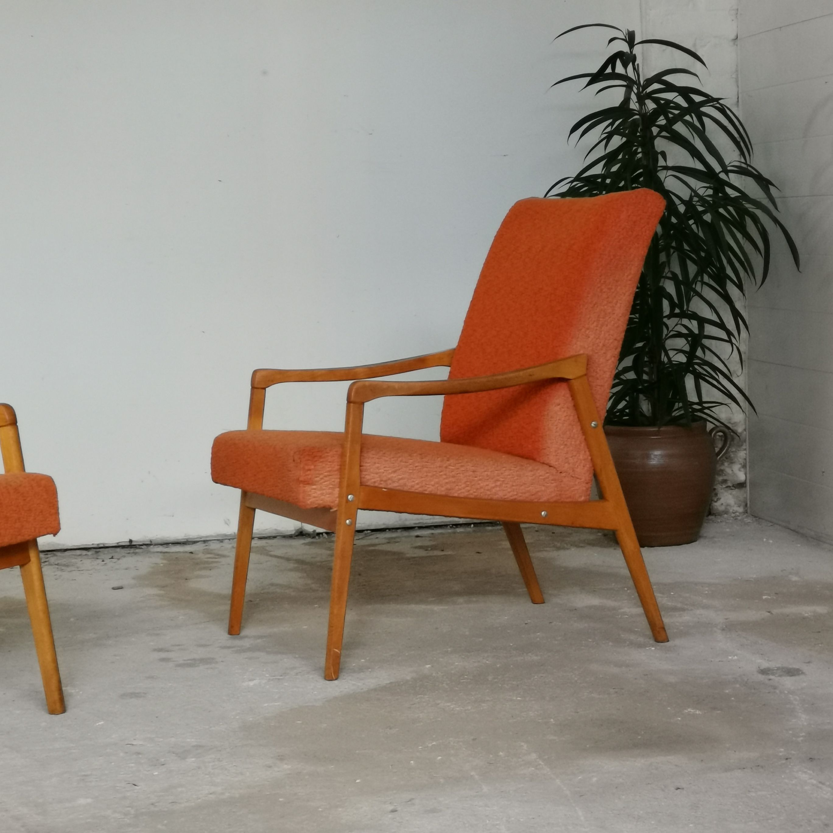 Pair of armchairs by Jiri Jiroutek for Interier Praha, orange color 1970