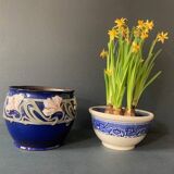 Art Nouveau pot cover in midnight blue ceramic, 1920