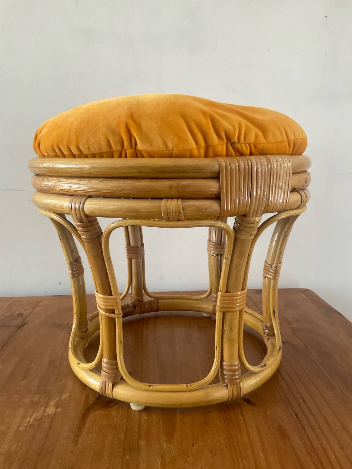 Vintage rattan ottoman from the 70s