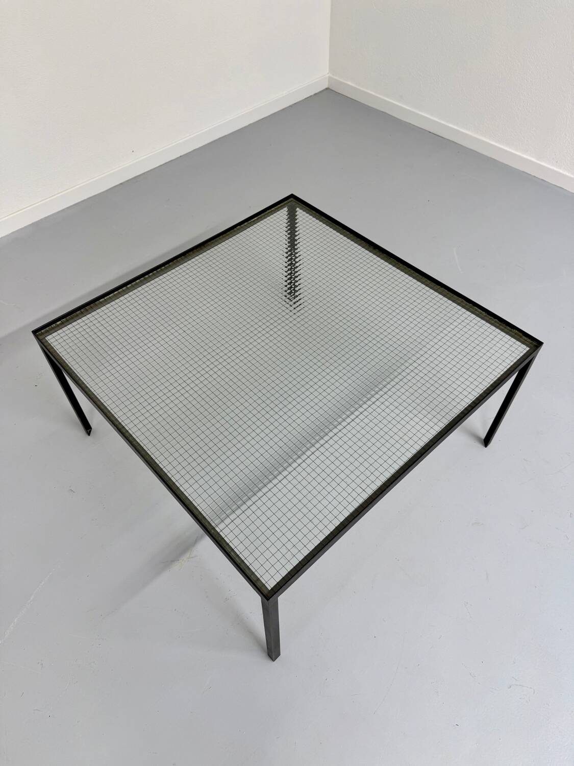 Old coffee table in metal and checkered glass from the 50s