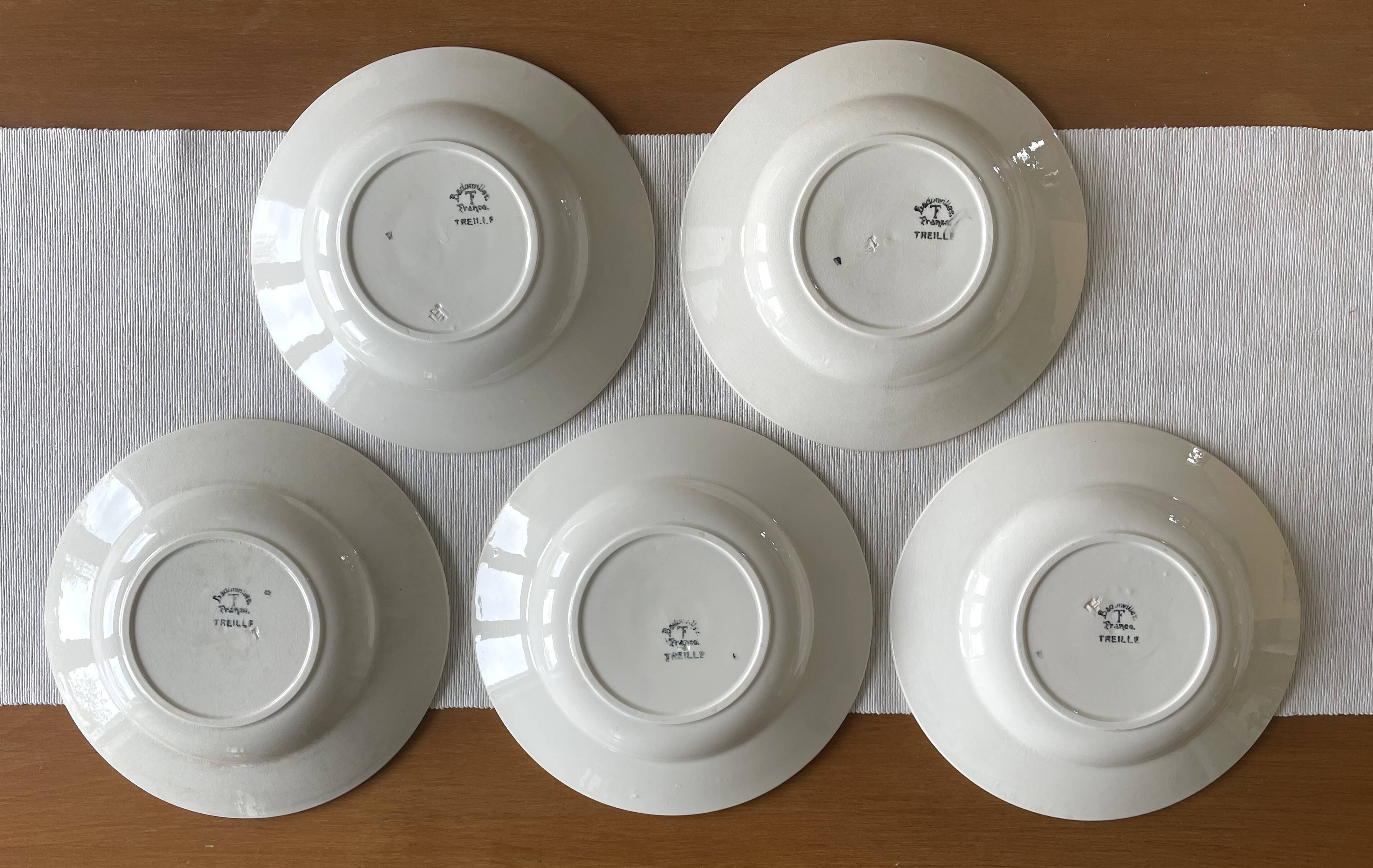 5 antique deep plates in badonviller earthenware