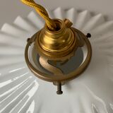 Vintage white pleated opaline pendant lamp