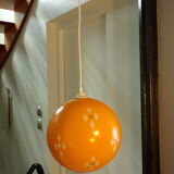 Suspension boule verre jaune 1970