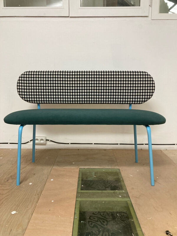 Banc en tissu vichy noir et Aquaclean vert