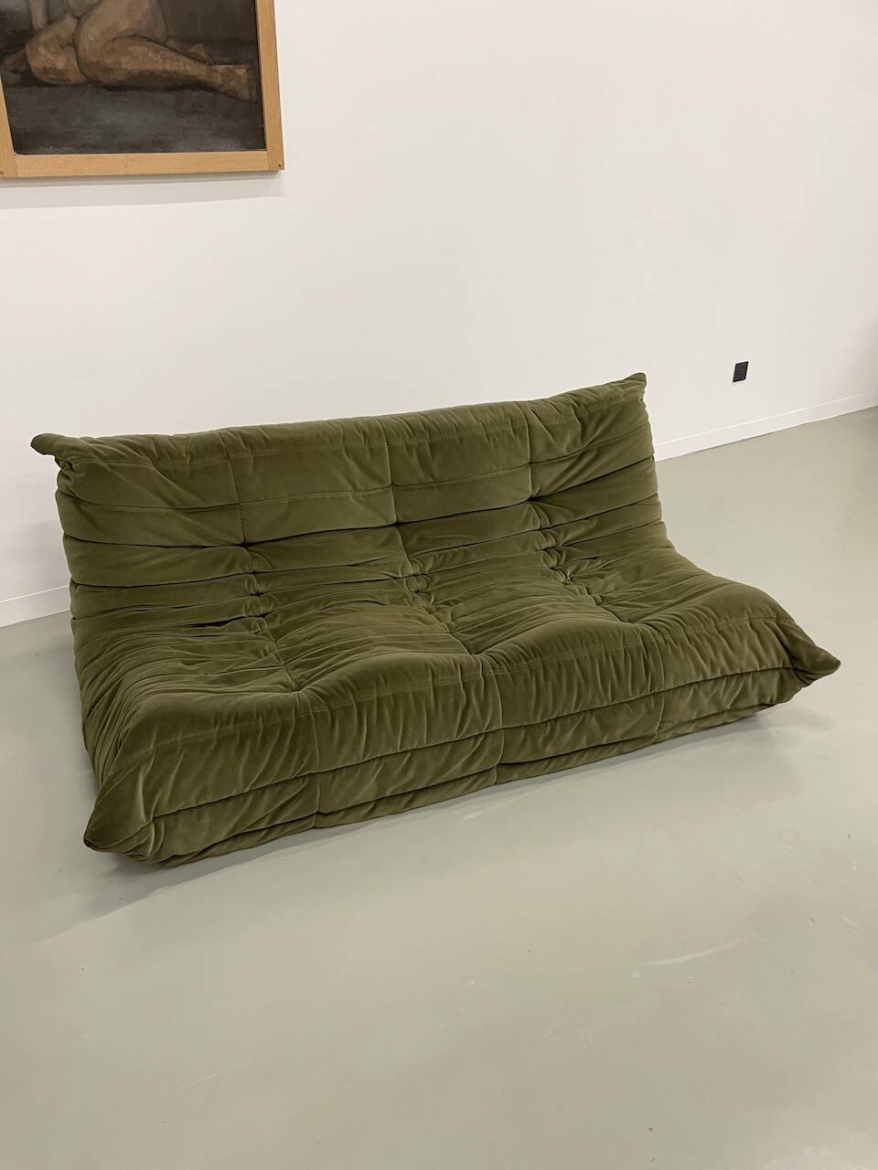 Vintage 2 and 3 seater green velvet togo set