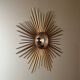 Golden Metal Sun Mirror with Convex Mirror by Chaty Vallauris. French Work