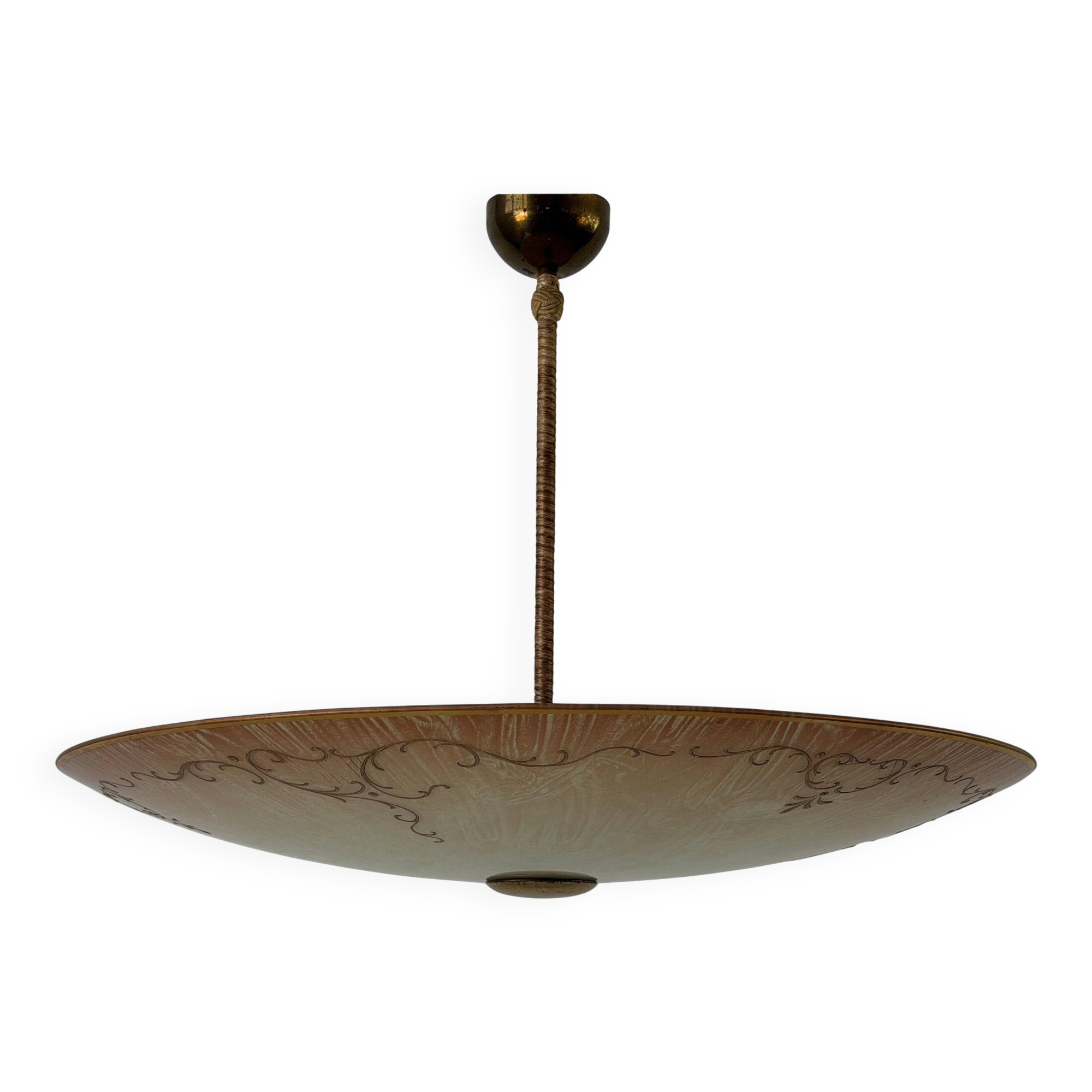 Art Deco ceiling light in pink gilded glass, 1940s, Germany