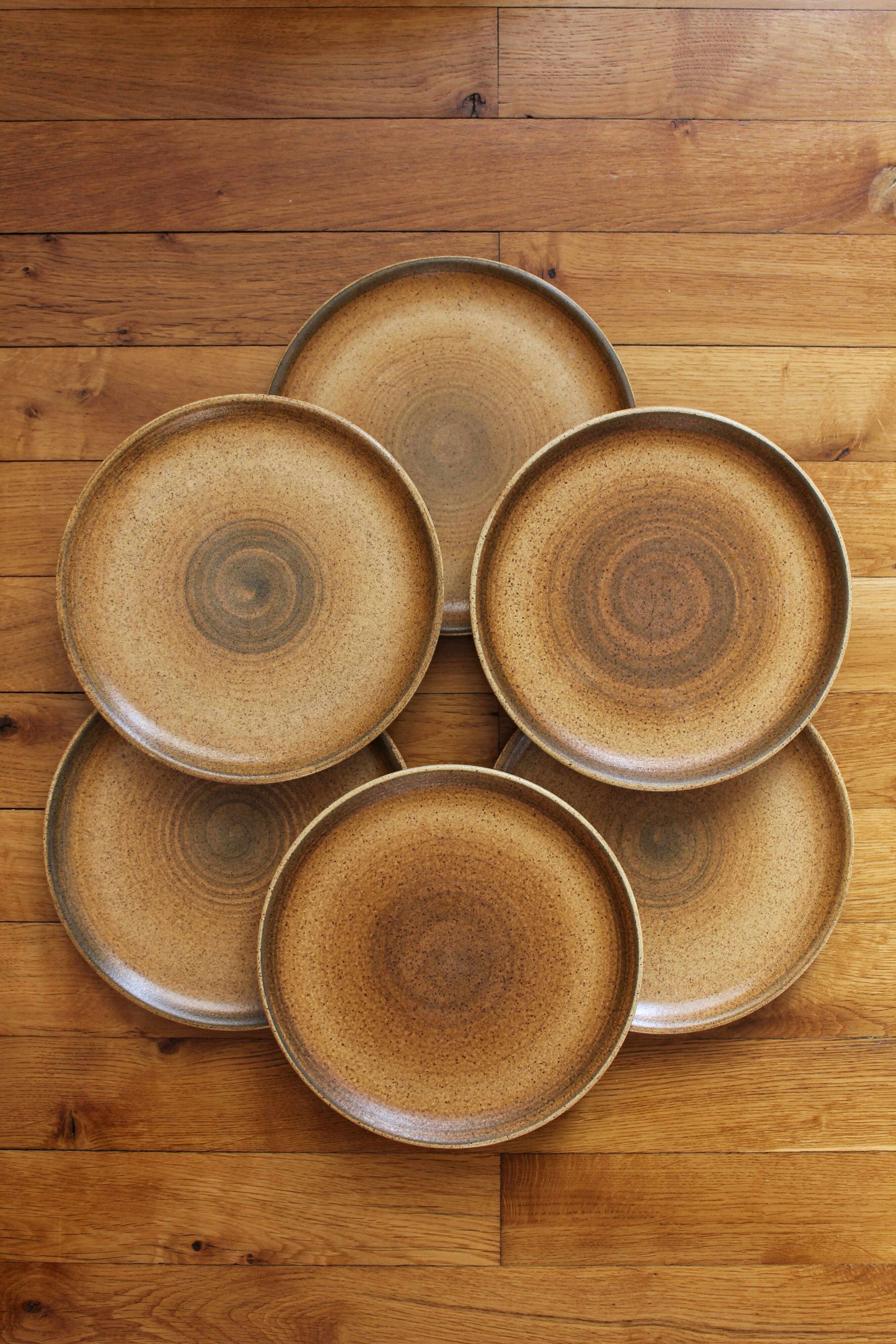 6 flat plates in vintage Longchamp stoneware