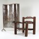 Pair of rustic wooden Wabi Sabi lounge chairs - 1950s