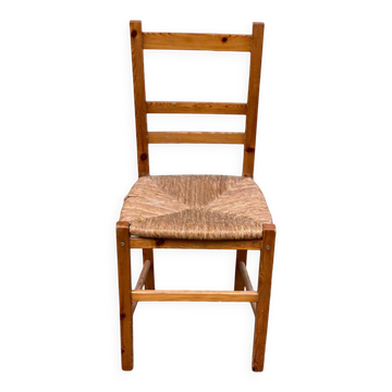 Chaise scandinave bois massif chêne et paillée 90cm