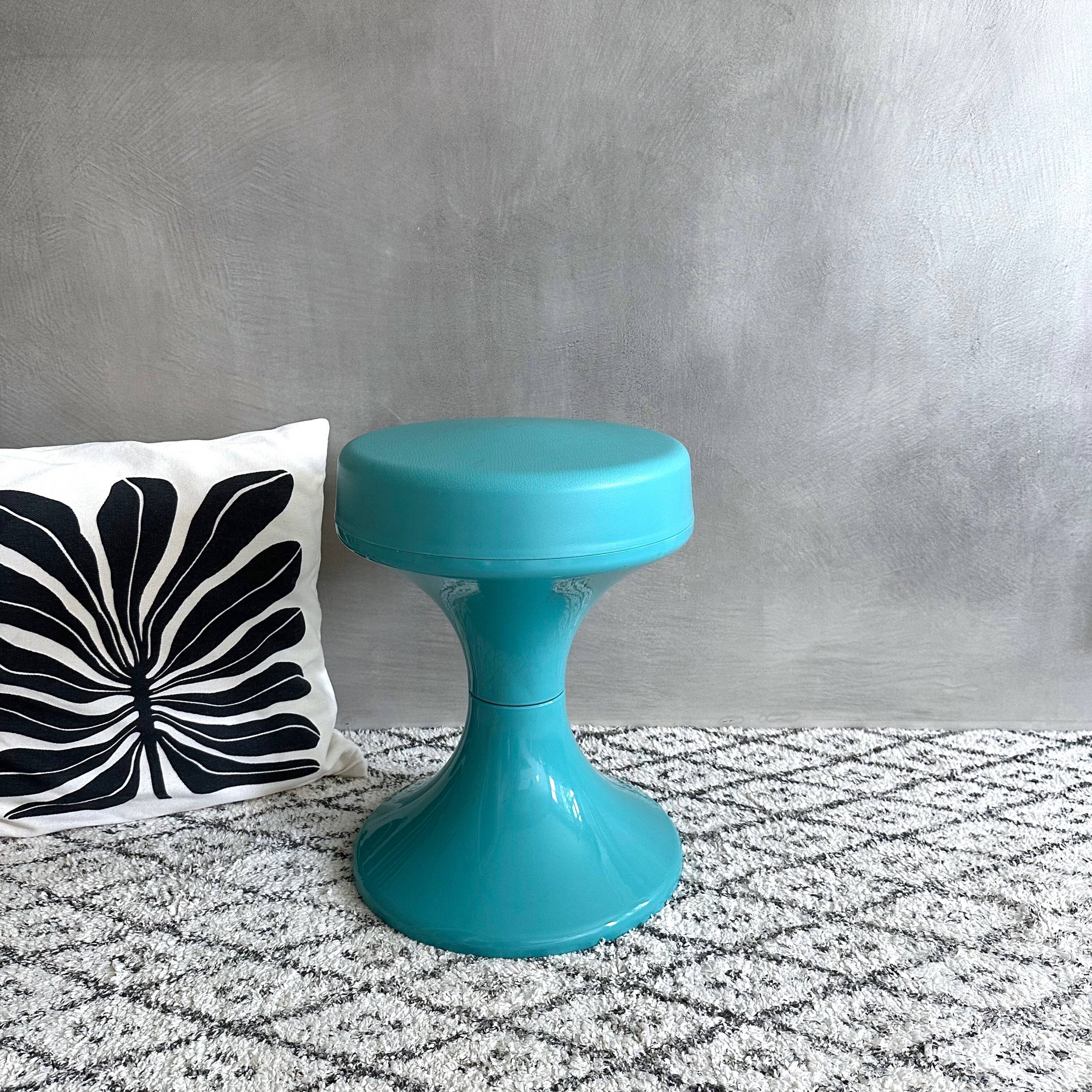 70s stool turquoise, tulip stool plastic, side table, mid-century interior