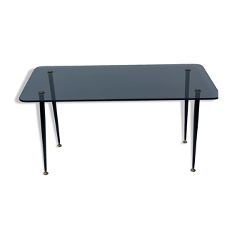 Table ovale de salon en verre fumé vintage