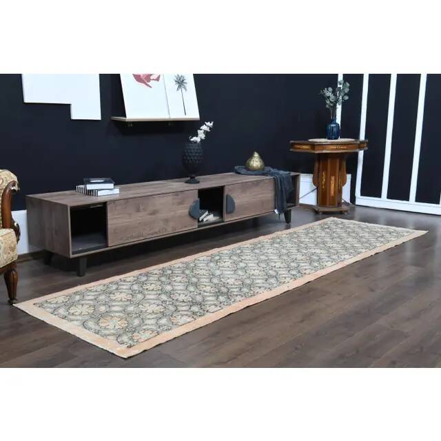 1970s Vintage Turkish Oushak Handmade Wool Cotton Gray Area Rug 95x329