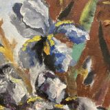 Oil on canvas bouquet with iris
