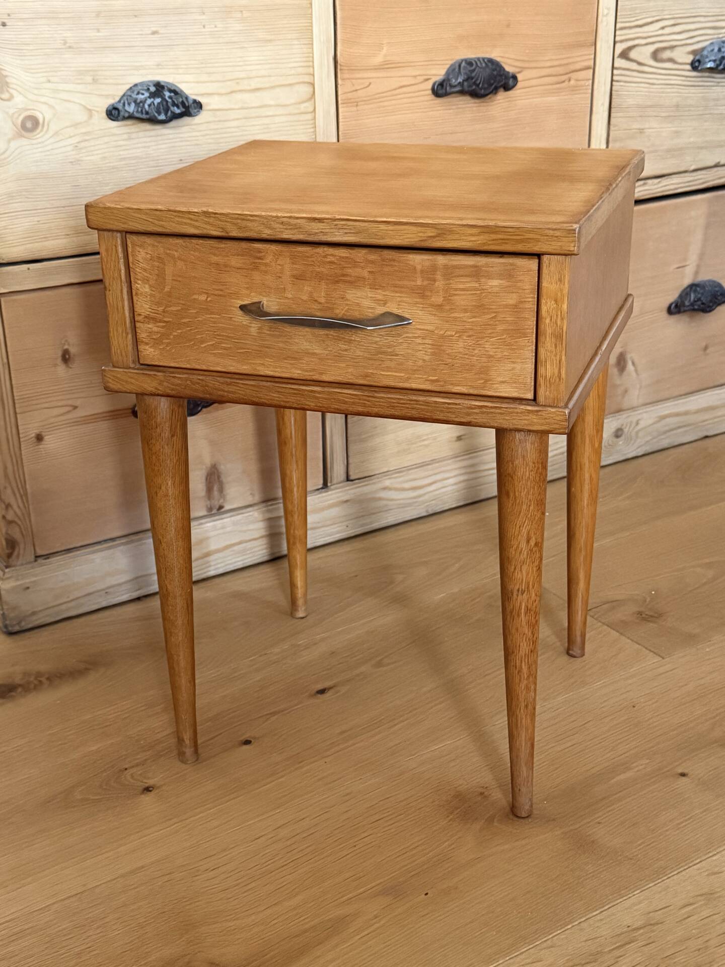 Vintage bedside table, solid oak, 1950s.