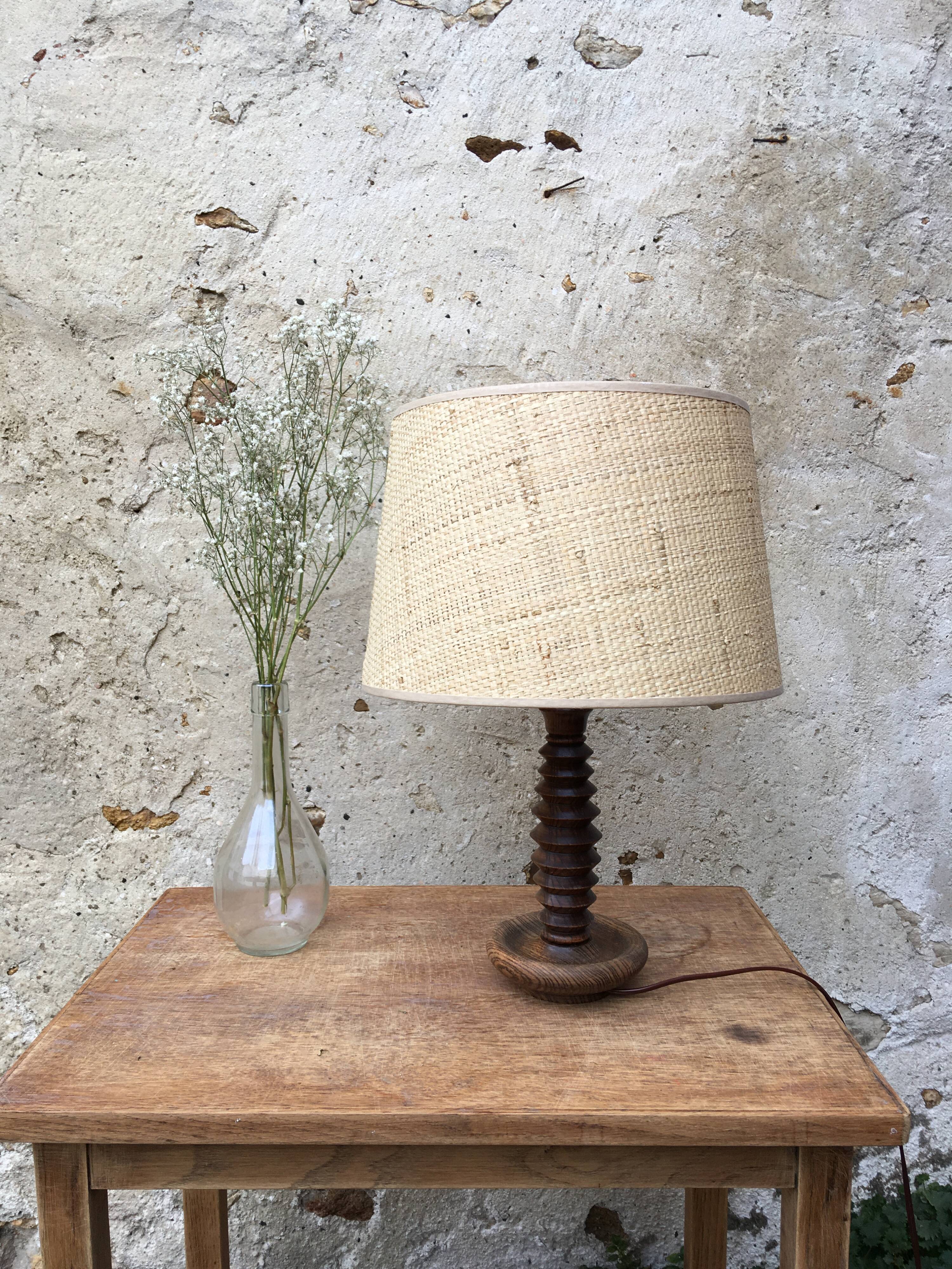 Pied de lampe vintage en bois zig zag