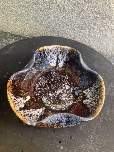 Flamed glazed ceramic bowl, original shape, vintage