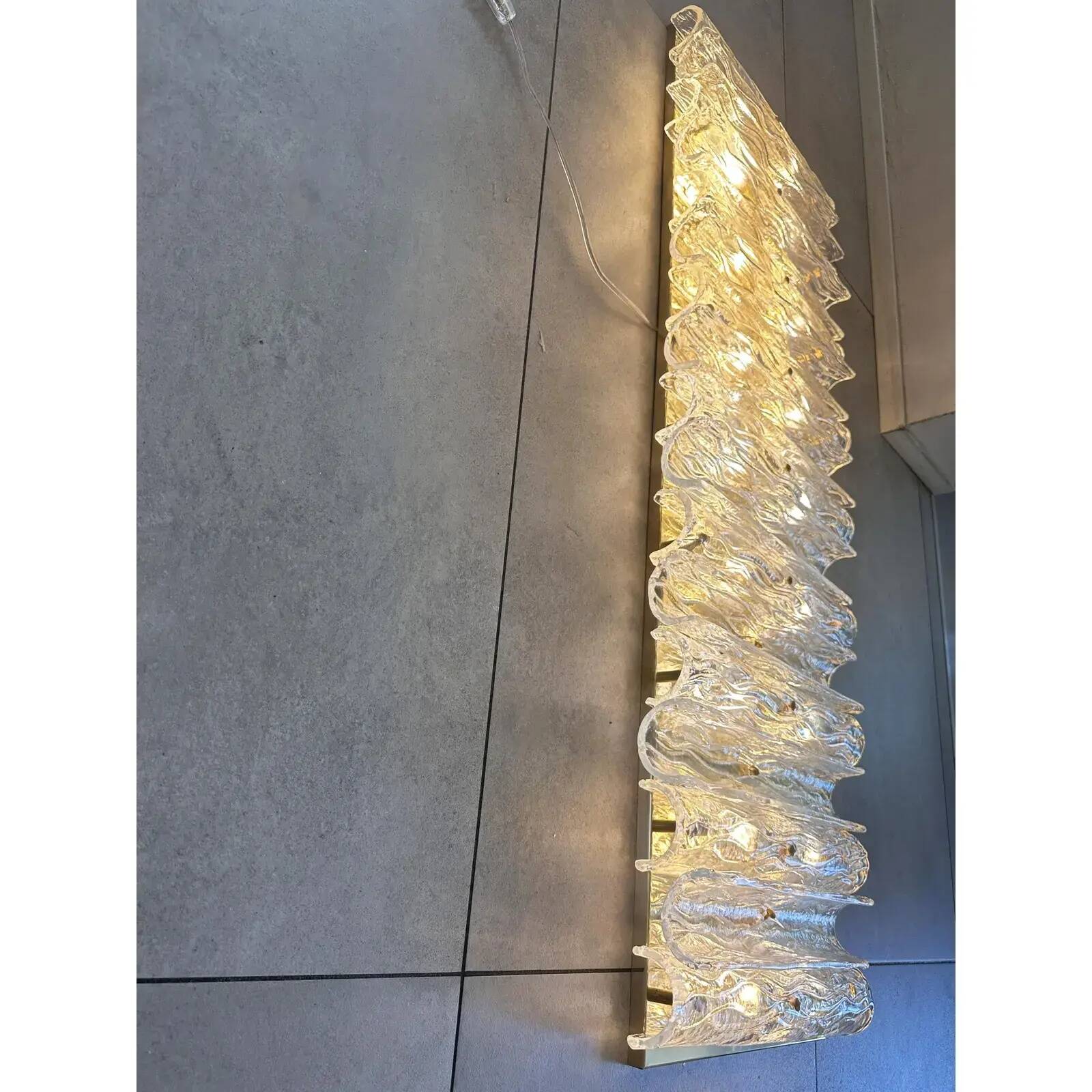 Contemporary Brass and Murano Glass Flush Mount Wall Sconces — Pair