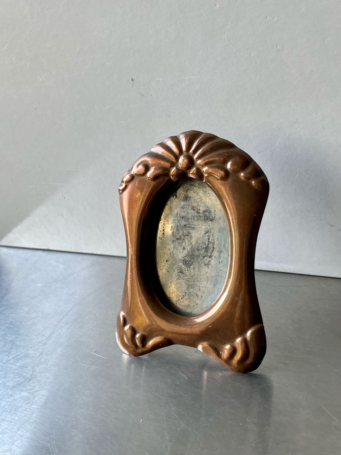 Antique art nouveau copper metal photo frame  hammered copper  frame measurements 12 cm x 9 cm