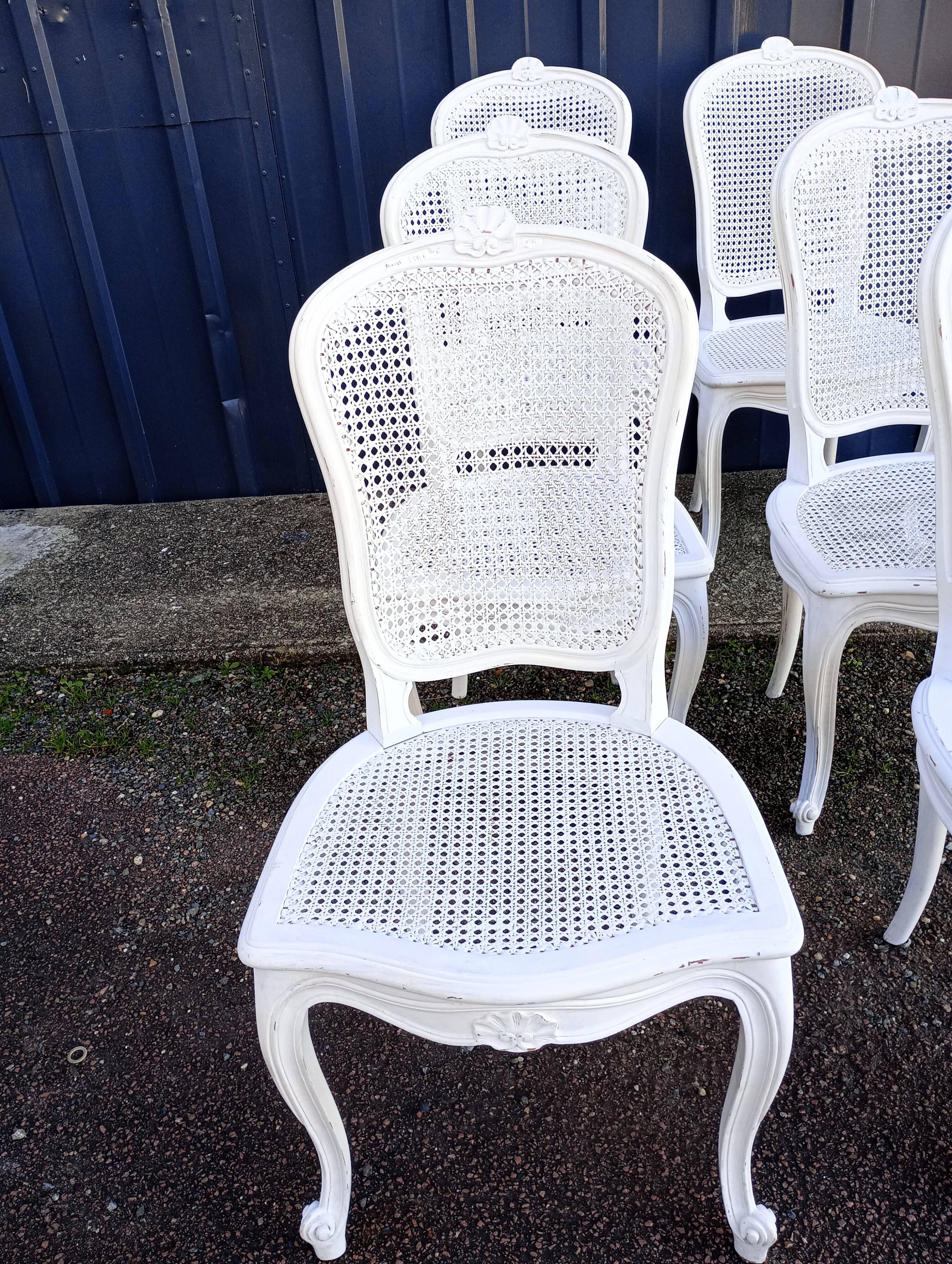six Louis XV style caned chairs