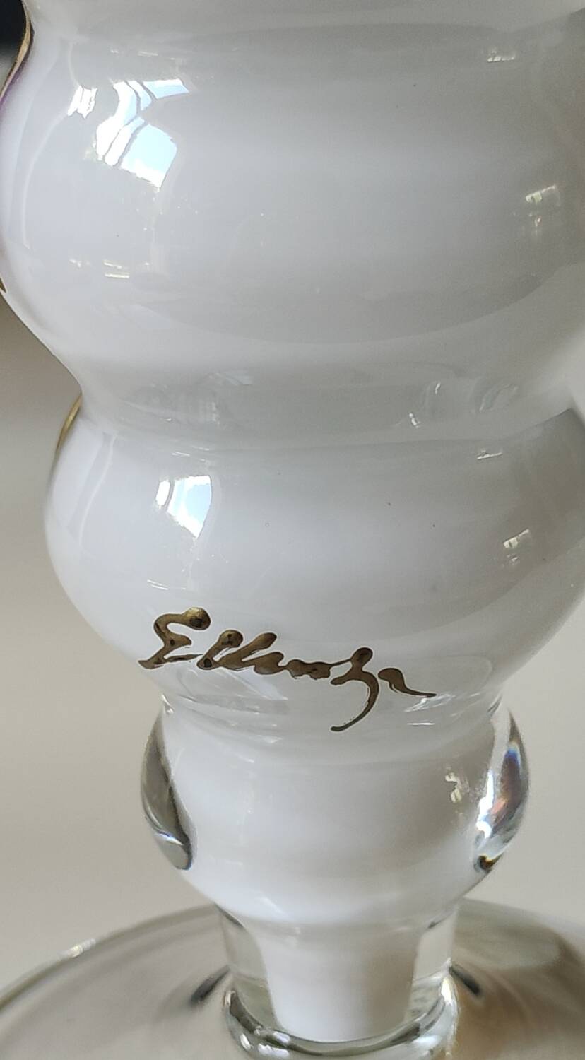 Stylish Kalina Poland vase. Floral decoration. Unique signed piece, 27 cm