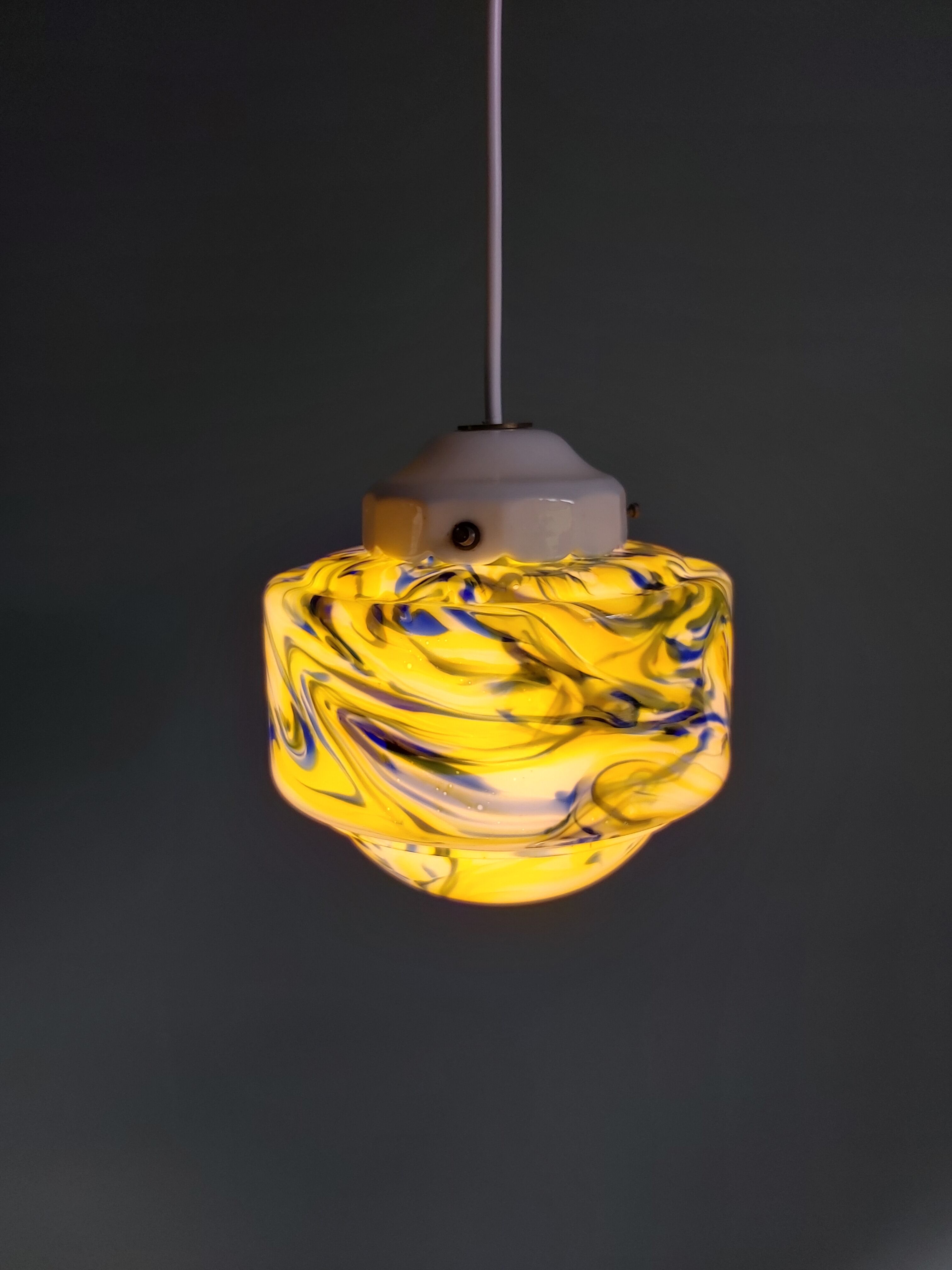 Multicolored veined opaline pendant lamp, 60s