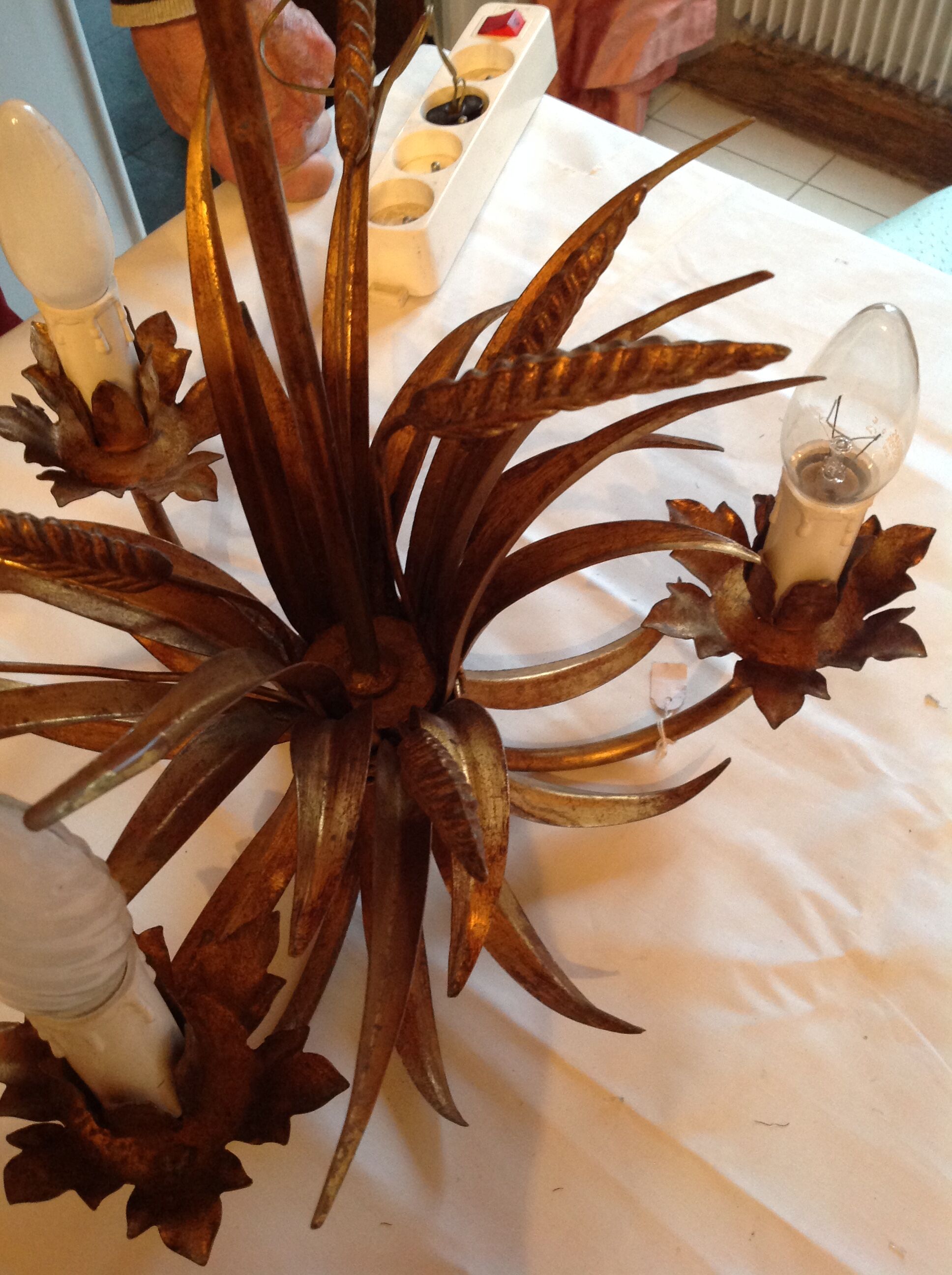 Wheat ear chandelier, 3 fires, gold metal