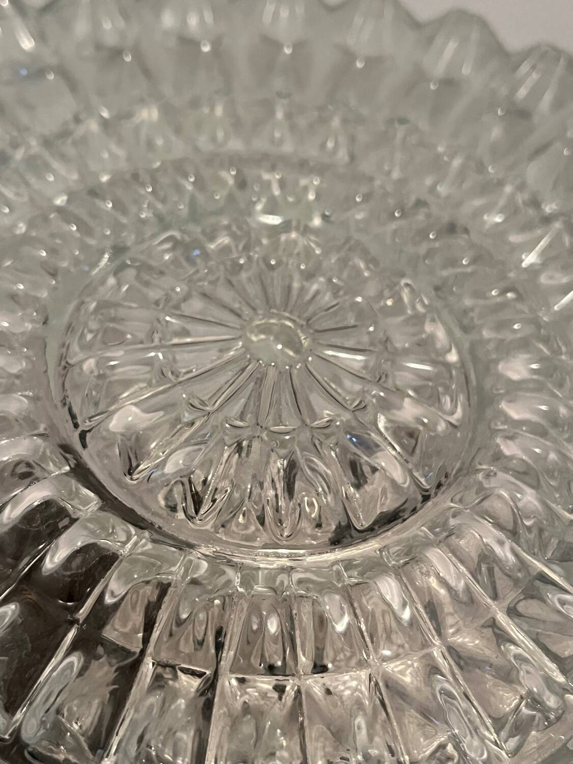 Vintage round molded glass ceiling light from the 70s