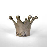 Vintage silver metal candle holder crown, 1930 1940
