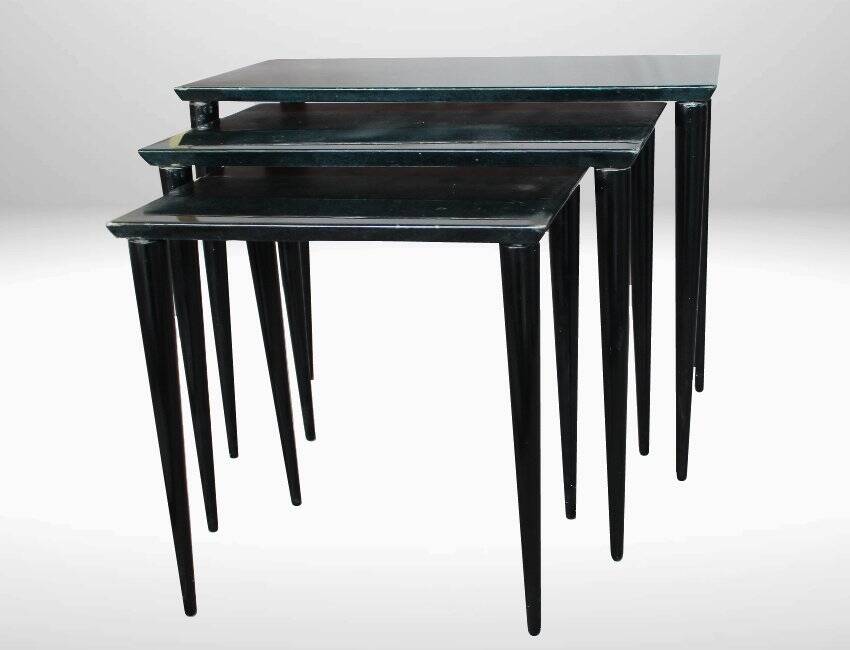 Nested Tables in Emerald Green Parchment by Aldo Tura, 1955