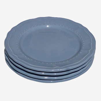 Set of 4 blue ceramic dessert plates