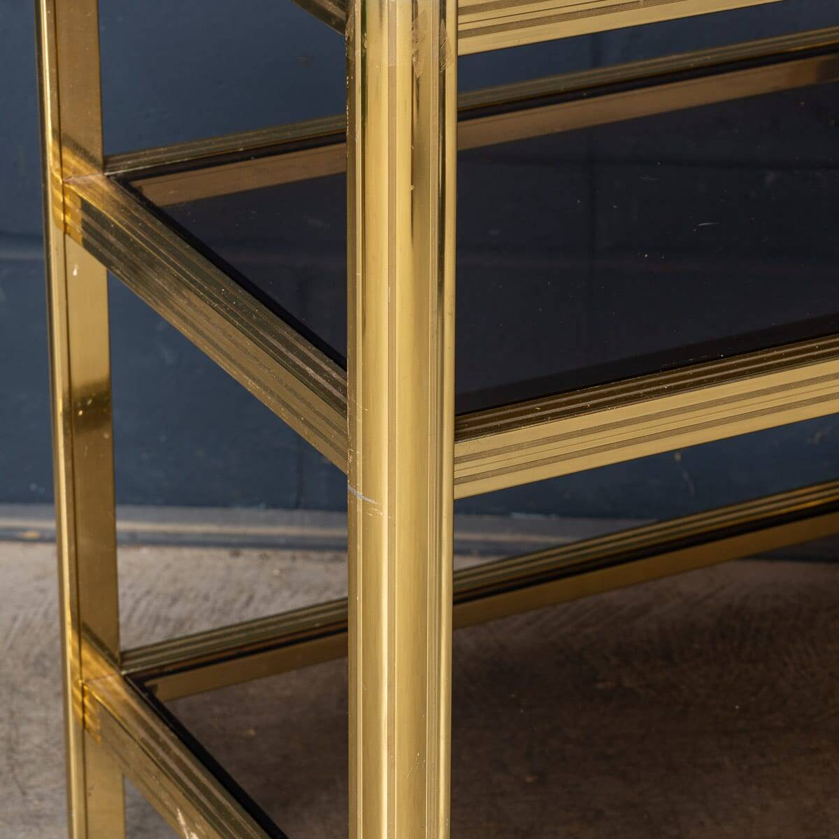 20thC BRASS & SMOKED GLASS DRINKS TROLLEY ATTRIBUTED TO MAISON JANSEN c1970