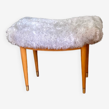 Vintage ottoman stool Scandinavian design 70s, fur.
