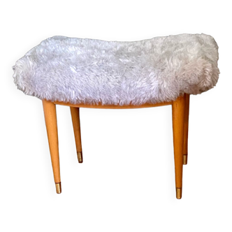 Tabouret ottoman vintage design scandinave 70s, fourrure.