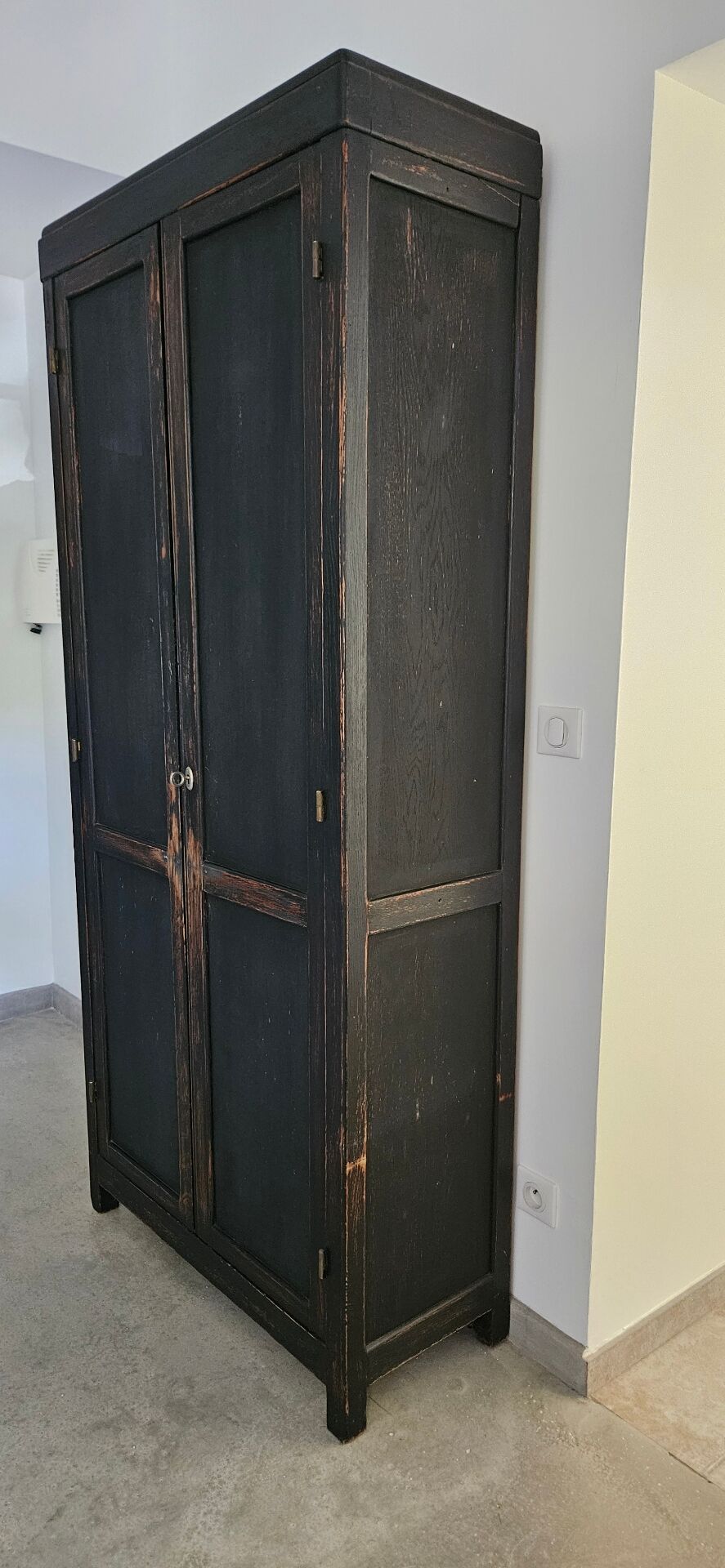 Ancienne Armoire parisienne d’école bois chêne noir