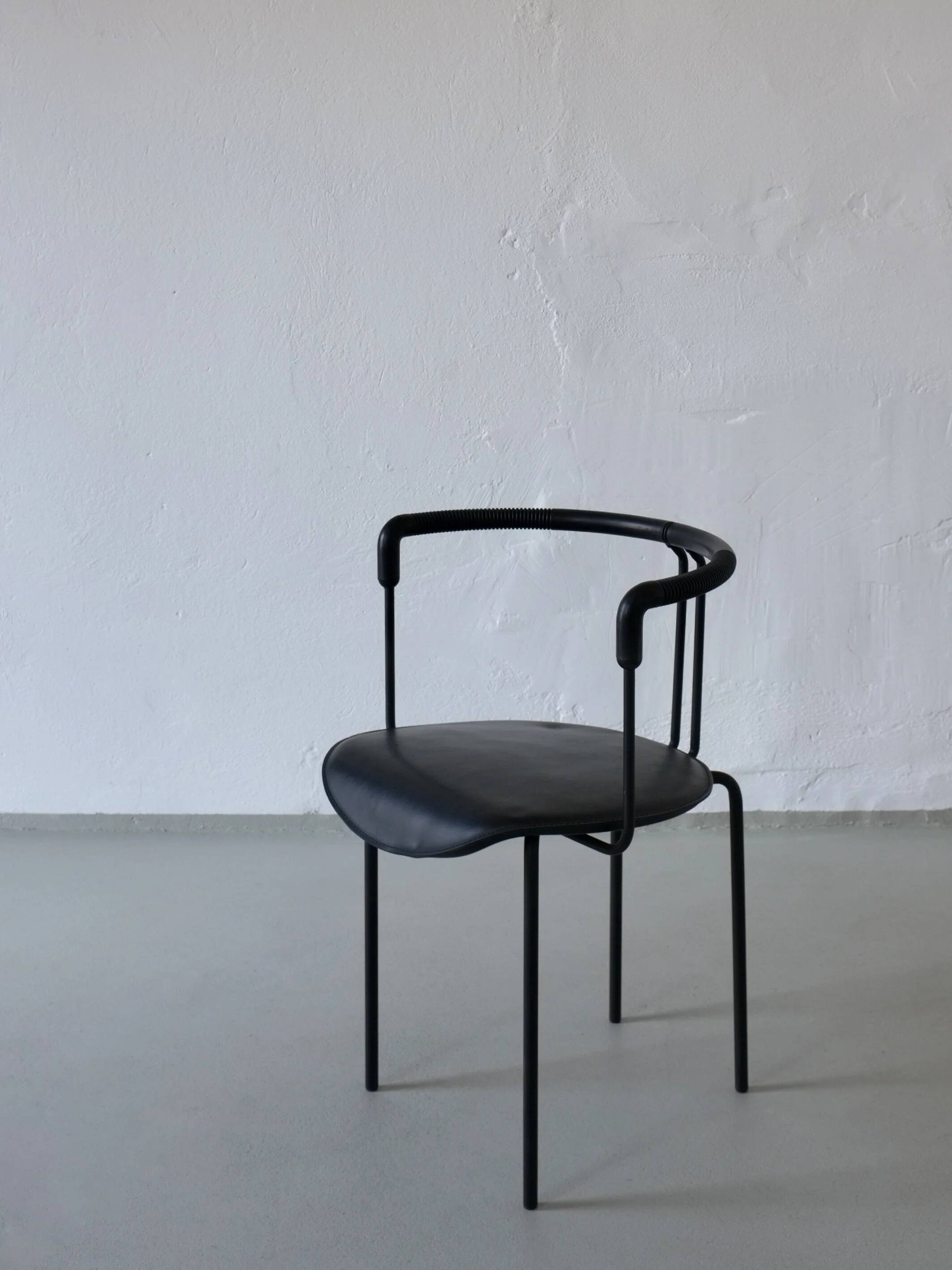 4 postmodern black leather armchairs from Cidue, Italy, 1990s