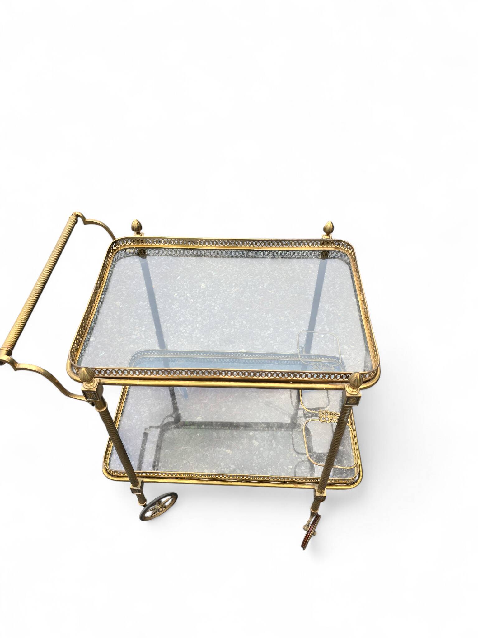 Serving cart - Neoclassical bar trolley in brass and glass