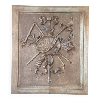 Large pediment, finely carved walnut wood panel, antique wall element